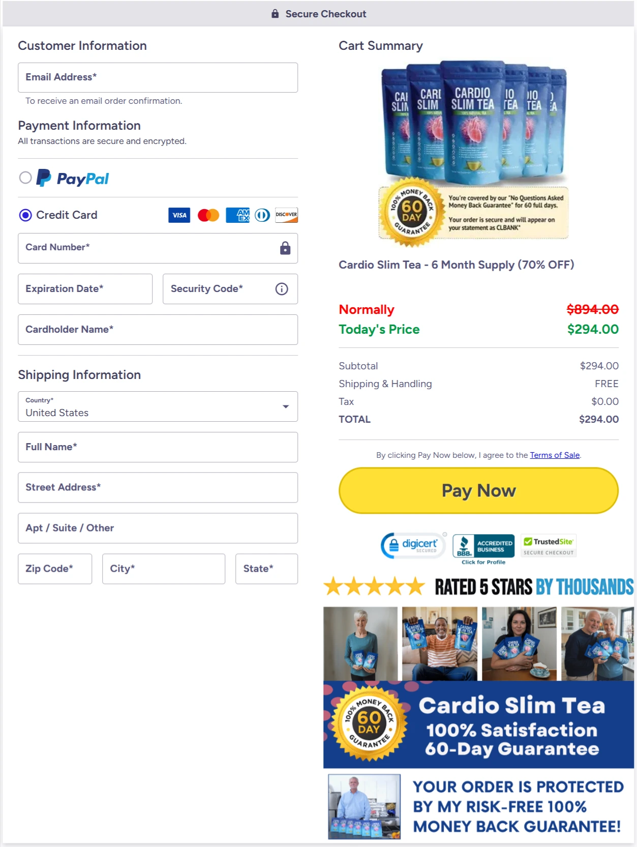 Cardio Slim Tea checkout page